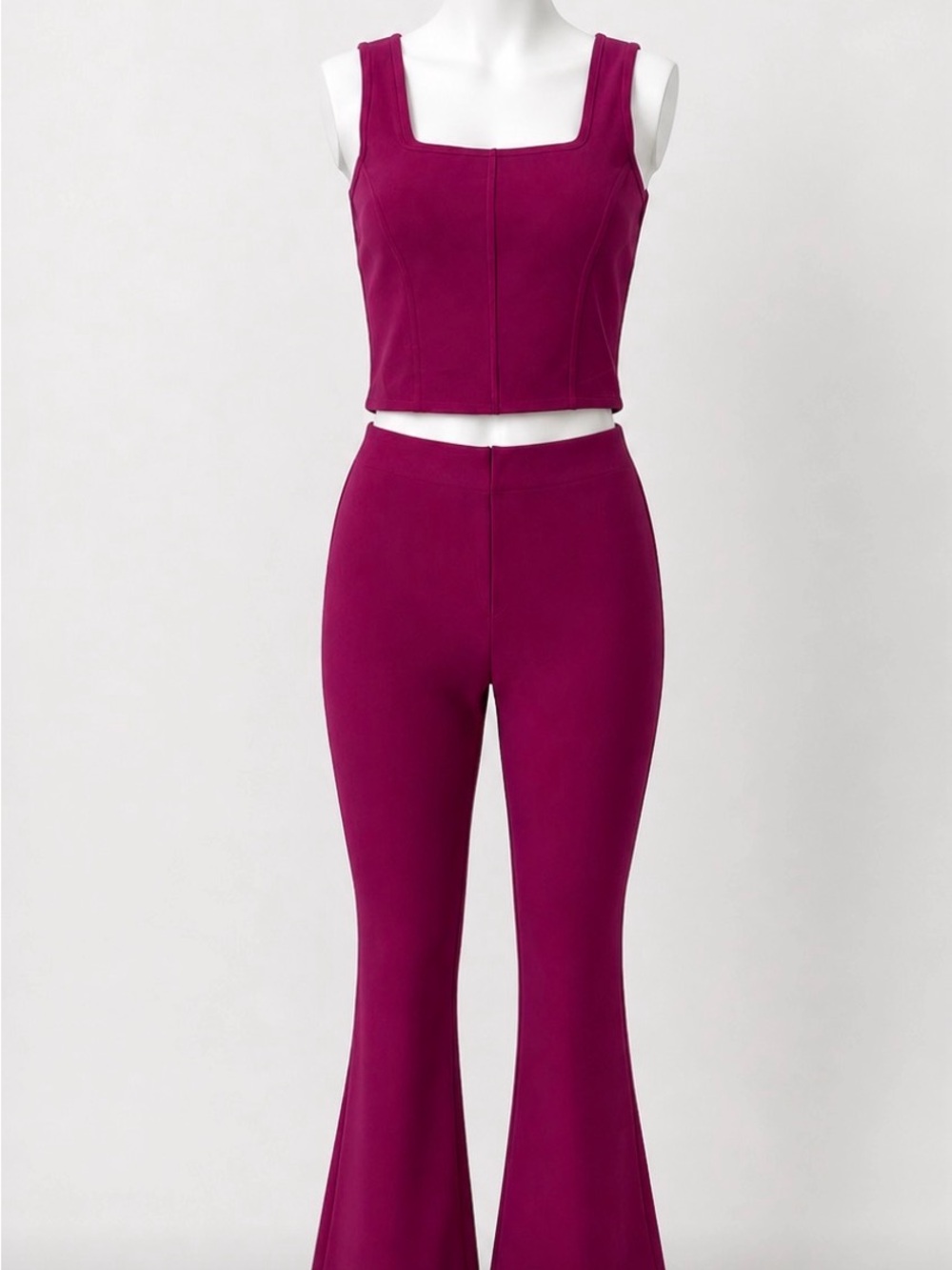 MELLODAY Magenta Square-Neck Crop Top & Flare Pants Set